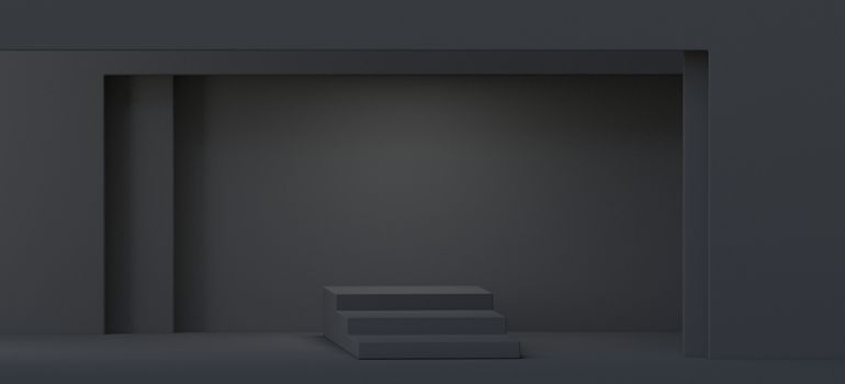 Abstract background black stage with smooth light 3D render illustration on black background