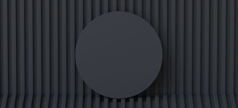 Abstract background black circle 3D render illustration on black stripes pattern background