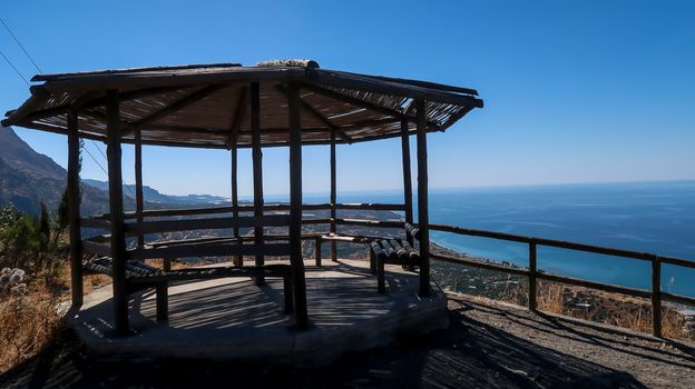 Great Sea View, Viannos, Greece - 2020: You can see the Libyan sea, and the villages