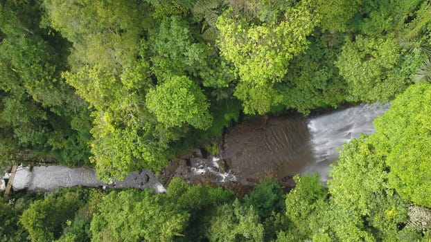 Aerial drone view of Labuhan Kebo Waterfall located in Munduk, Bali.