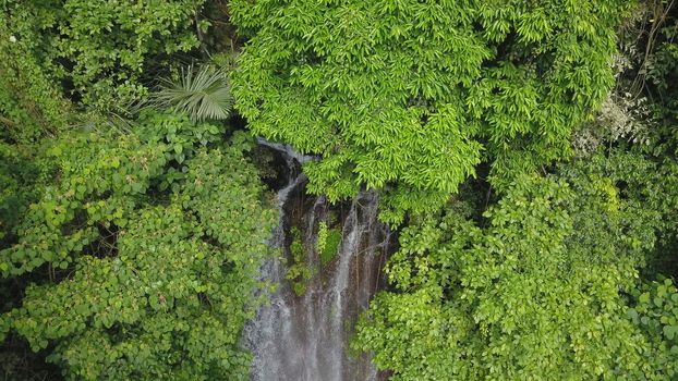 Drone View of Labuhan Kebo Waterfall located in Munduk, Bali.