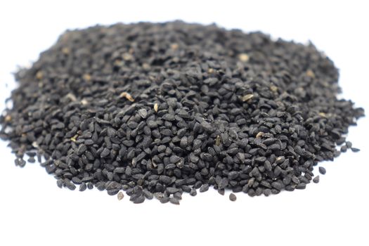 healthy and spicy black cumin stock on white background