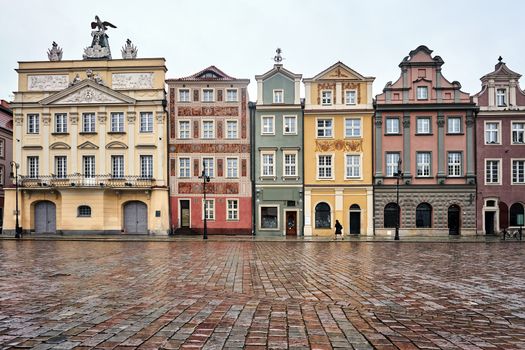 facades of historic tenements on the Old Market Square in Poznan