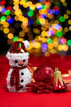 Christmas decoration, Christmas and New Year holidays background, winter season with Christmas ornaments and blurred lights