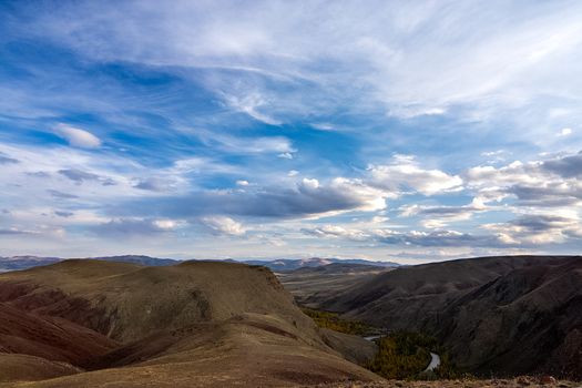 The altai mountains. The landscape of nature on the Altai mountains and in the gorges between the mountains.