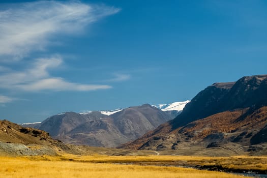 The altai mountains. The landscape of nature on the Altai mountains and in the gorges between the mountains.