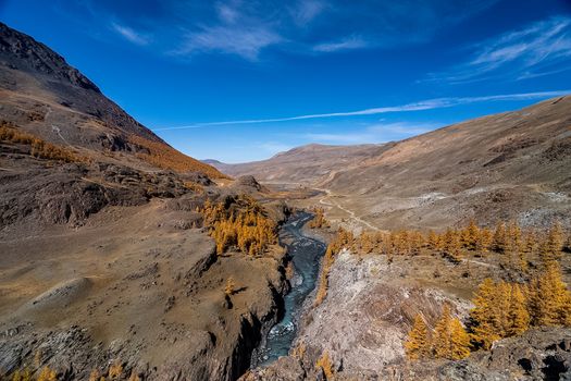 The altai mountains. The landscape of nature on the Altai mountains and in the gorges between the mountains.