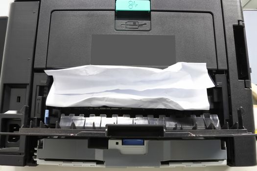 Paper Stuck, Paper Jam In Printer At Office