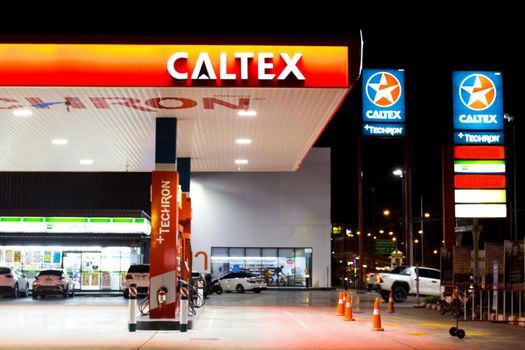 BANGKOK THAILAND :- NOv 23,  2020 : CALTEX OIL Station, Fueling stations Refuel service for Cars are refueling at the gas station Thailand. Ready to service 24 hour.