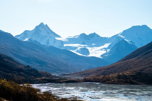 The altai mountains. The landscape of nature on the Altai mountains and in the gorges between the mountains.