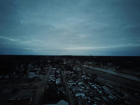 aerial view of the town of Port Stanley Ontario during a winter night. High quality photo