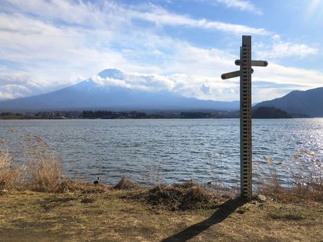 Beautiful view of  Mountain Fuji and Lake Kawaguchiko in Japan