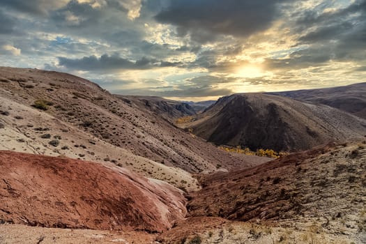 The altai mountains. The landscape of nature on the Altai mountains and in the gorges between the mountains.