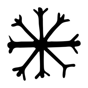 Hand drawn black and white doodle sketch snowflake. Illustration of snow for xmas, christmas and new year.