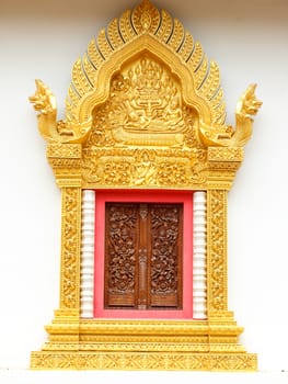 Thai style golden carving wooden window