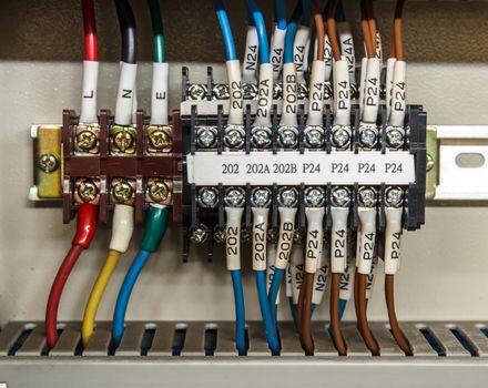 Wiring -- Control panel with wires industrial factory