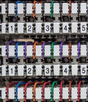 telephone panel or switchboard panel with wires