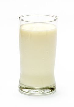 Glass of milk on white background