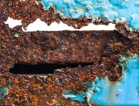 closeup of old rusty iron plate texture
