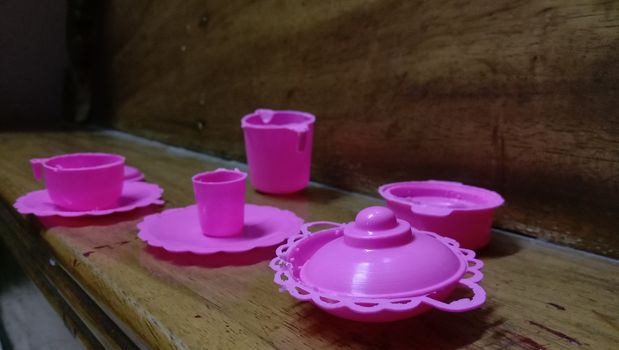 plastic toy crockery stock on house for kid