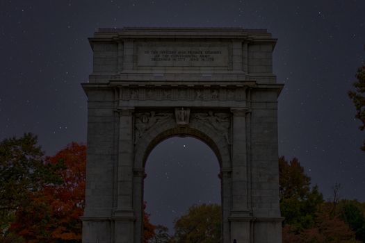 The National Memorial Arch at Valley Forge National Historical Park at Night With a Sky Full of Stars Behind It