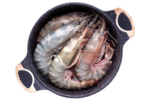 homemade raw salt-baked shrimp or prawn in pot to be cooked, healthy gourmet food recipe, good work from home lunch idea