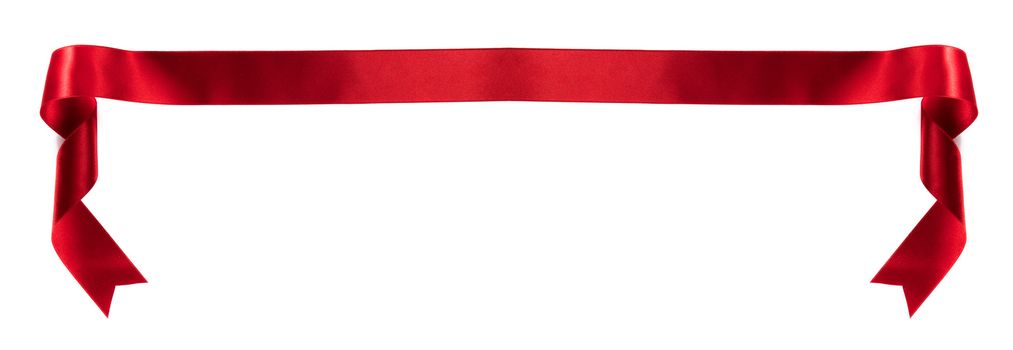 Red satin ribbon banner isolated on white background