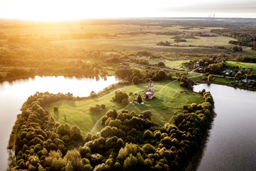 Peninsula at sunset. Drone shot