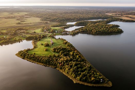 Peninsula at sunset. Drone shot