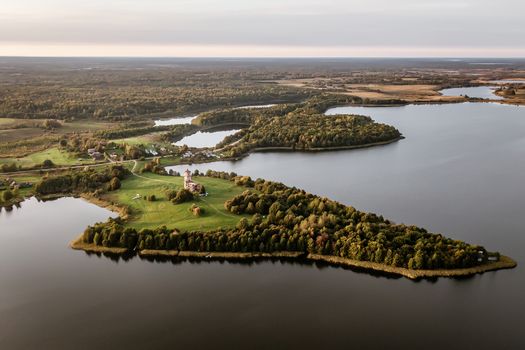 Peninsula at sunset. Drone shot