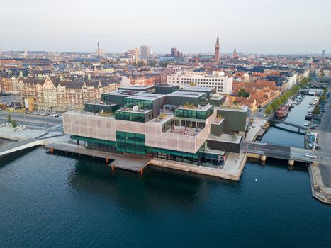 Copenhagen, Denmark - August 27, 2019: Aerial drone view of the Danish Architecture Center DAC.