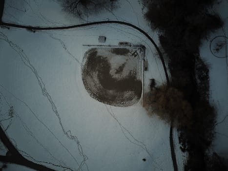 aerial photo of a baseball diamond in the winter. High quality photo