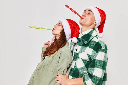 Man and woman with festive dates New Year of Happiness Christmas celebration. High quality photo
