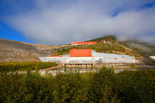 The main management building of the Kolyma HPP on the Kolyma River