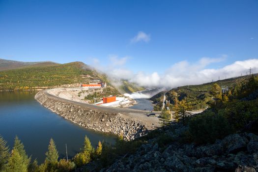 The main management building of the Kolyma HPP on the Kolyma River