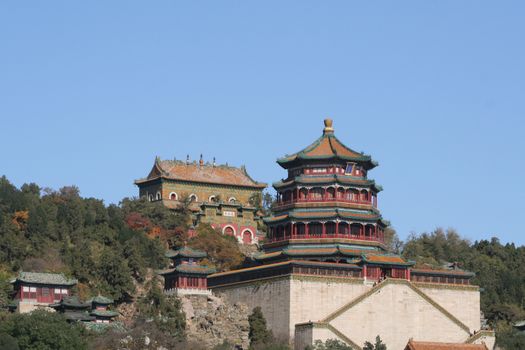 Beijing, China - November 1, 2016, Tower of the Fragrance of the Buddha (Foxiang Ge) in Summer Palace