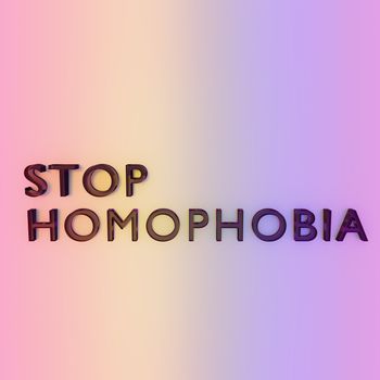 3D illustration of STOP HOMOPHOBIA title, isolated over bllured LGBT Flag.