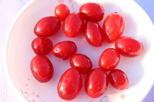 tasty and healthy maraschino cherry fruit stock on white background