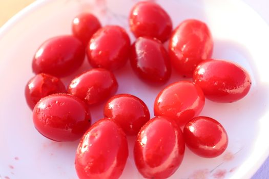 tasty and healthy maraschino cherry fruit stock on white background