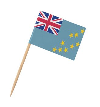 Small paper Tuvalu flag on wooden stick, isolated on white