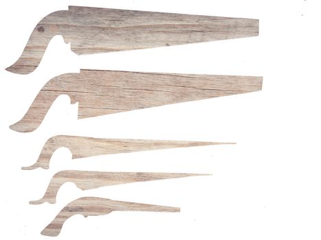 image of Different sizes of old hand saw cutout on white background.