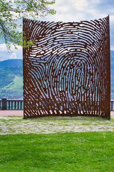 Bilbao, Spain, May 2012: Fingerprint Sculpture or Escultura de la Huella in Bilbao, Spain at Mount Artxanda lookout