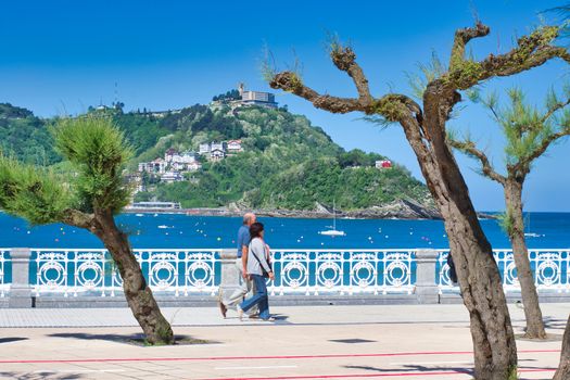 San Sebastian, Spain, May 2012: View on Monte Igueldo in San Sebastian, as seen from the city on the opposite side.