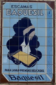 San Sebastian, Spain, May 2012: Illustrative Editorial: Escamas Baquesil ad in tiles at Monte Igueldo in San Sebastian