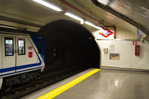 Madrid, Spain, May 2012: Train in a metro station in Madrid, Spain.