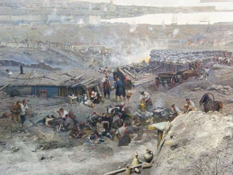 Republic of Crimea, Sevastopol - June 20, 2019: Reconstruction of the events of the defense of Sevastopol in the Crimean War of 1854-55.