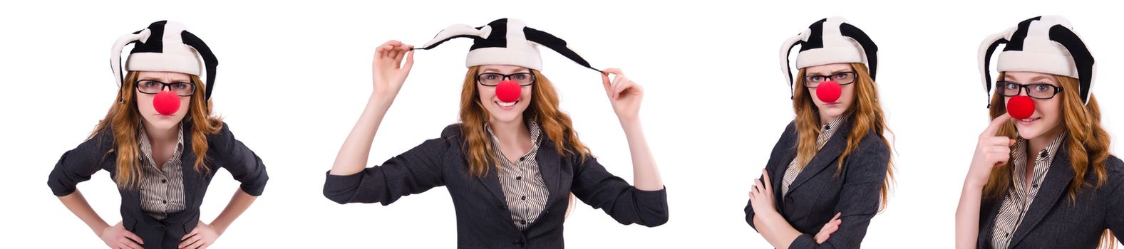 Funny woman clown isolated on the white