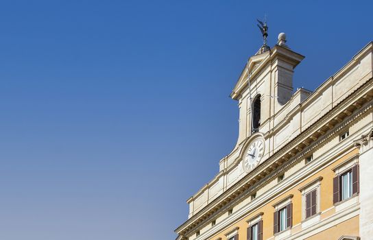 detail of the bell tower of the montecitorio palace in rome, seat of the chamber of deputies of the italian republic. Politics and democracy. Baroque architecture
