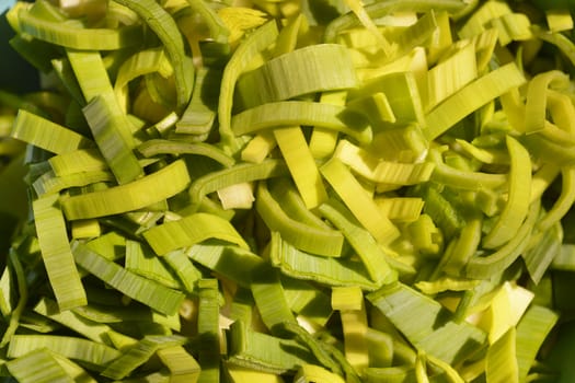 Diced fresh leek leaves - top view