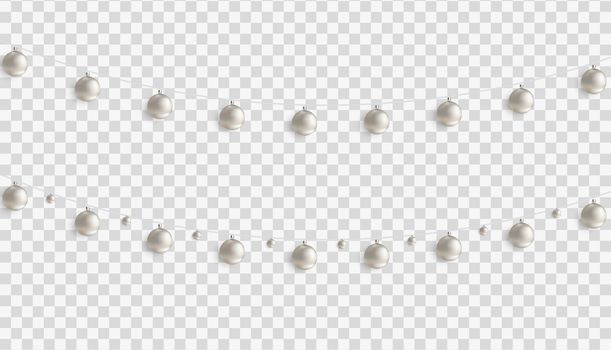 Christmas decorations, garlands  with balls isolated on transparent background. Vector Illustration EPS10